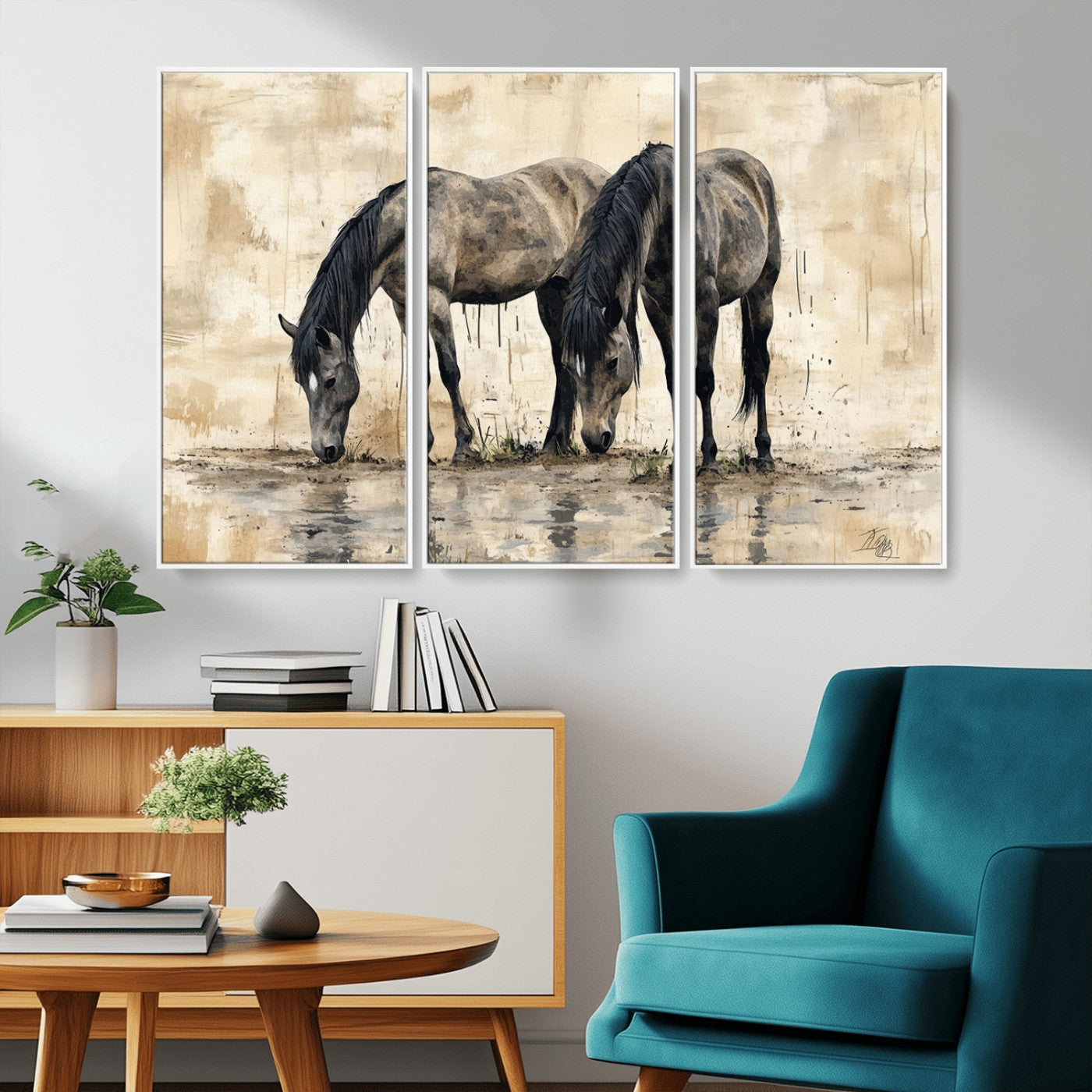 -Chinese Style Abstract Black Horses Wall Art Canvas Print - Abstract Horse Wall Art Canvas Print