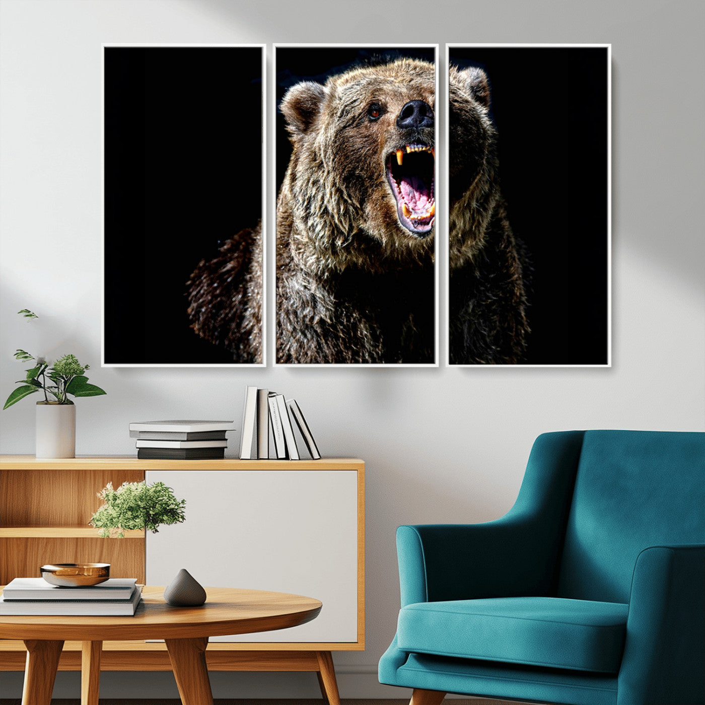 -Grizzly Bear Canvas Print | Wildlife Wall Art for Cabin Decor | Ready to Hang Framed