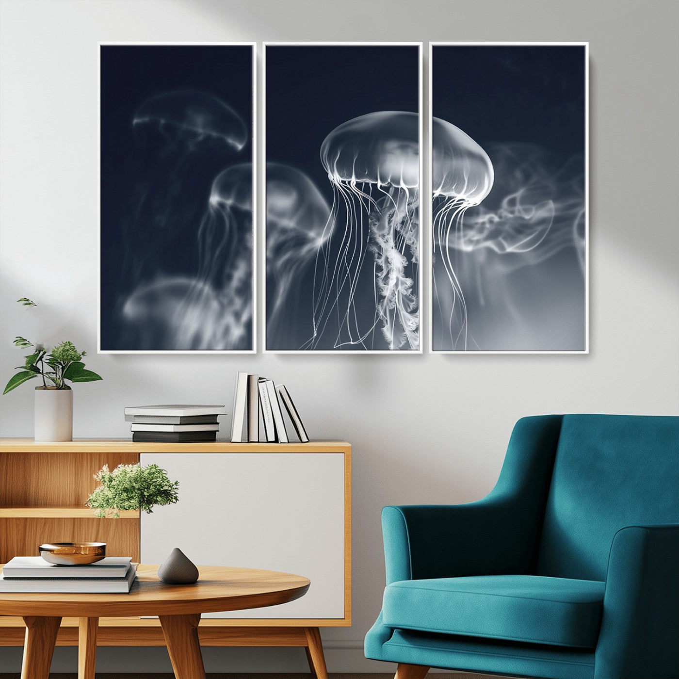 79301-MGV-FC-48X32-3P_White-Jellyfish Wall Art Canvas Print, Modern Abstract Jellyfish Wall Decor