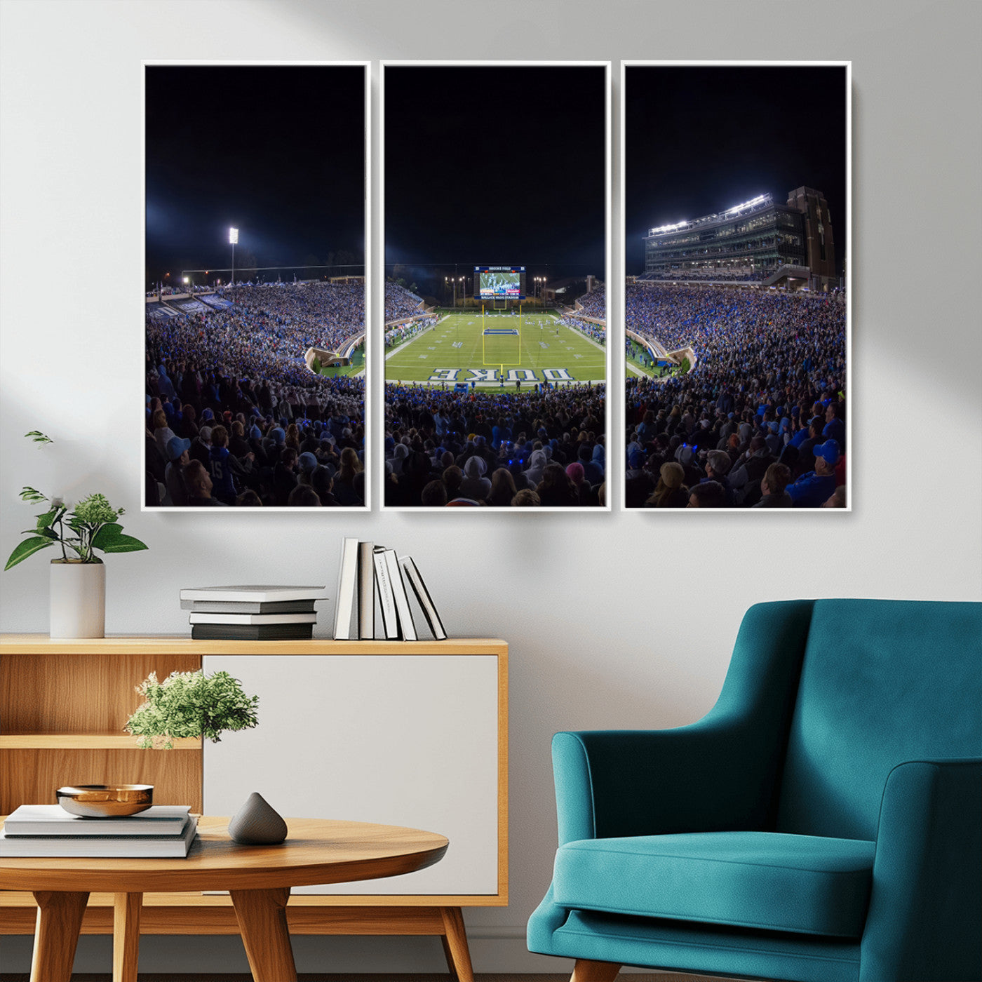 21070-MGV-FC-48X32-3P_White-Duke University Blue Devils Football Team Print - Durham Wallace Wade Stadium Wall Art Canvas Print