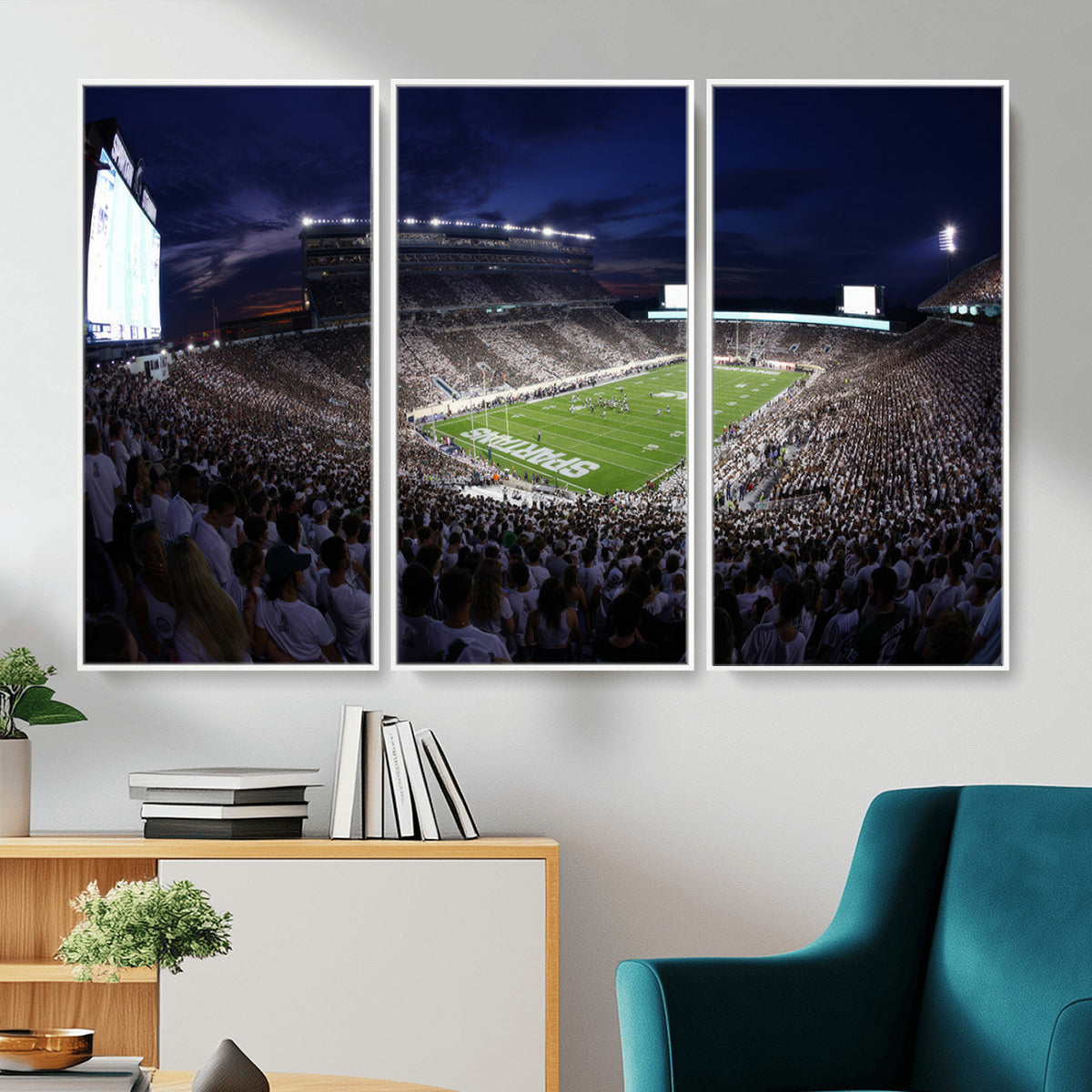 75193-PAN-FL-20X10 - Michigan State Spartans Canvas, Framed Football Team Print - East Lansing Spartan Stadium Wall Art
