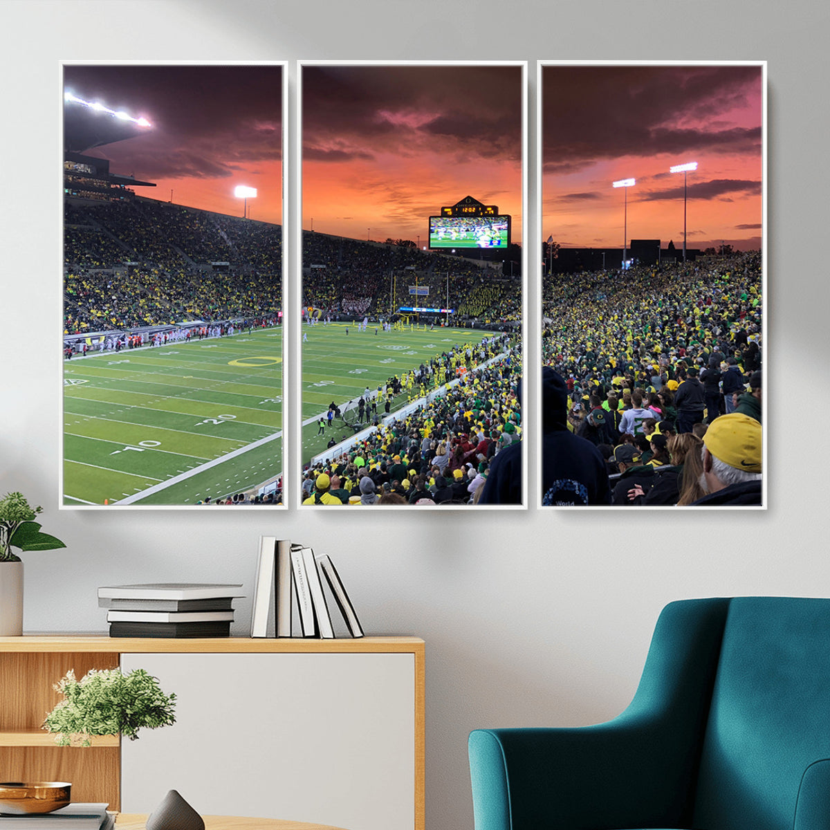 75065-PAN-FL-20X10 - Eugene Autzen Stadium Canvas Wall Art Print – Sunset Over Iconic Football Field Wall Decor for Home