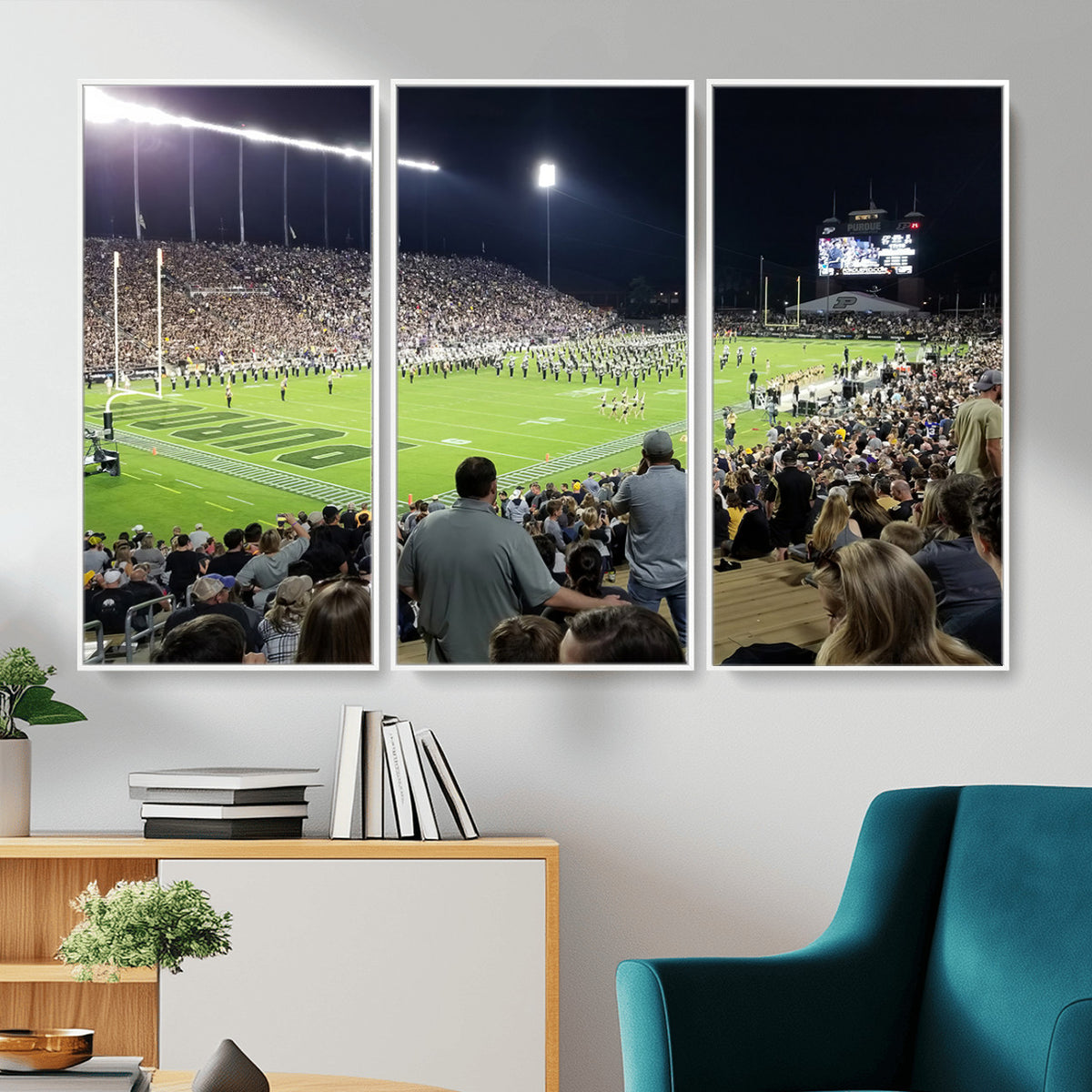 56796-PAN-FL-20X10 - Purdue University Boilermakers Football Team Print - West Lafayette Ross-Ade Stadium Wall Art Canvas