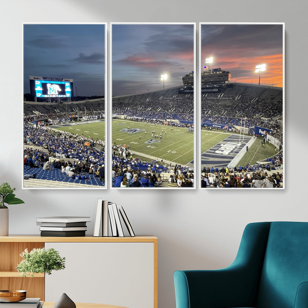 64409-PAN-FL-20X10 - Memphis Tigers Football Team Print - Memphis Simmons Bank Liberty Stadium Wall Art Canvas Print