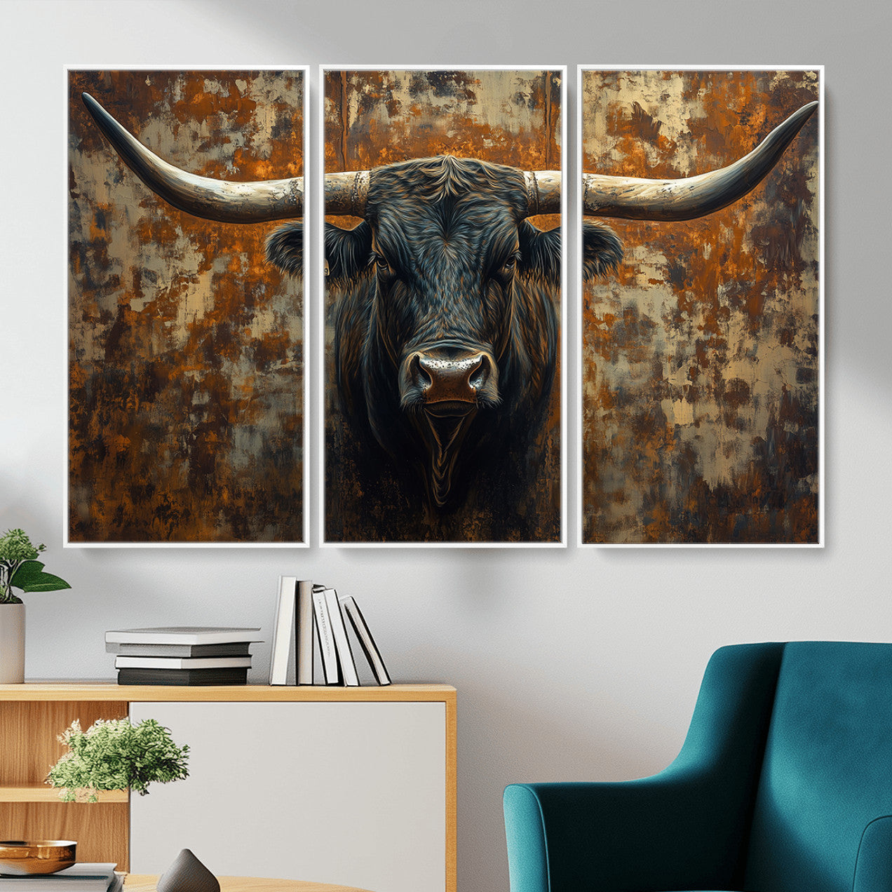 68068-MGV-CV-36X24 - Longhorn Texas Cow Bull Wall Art | Rustic Farmhouse Canvas Print | Ready to Hang Barn Decor for