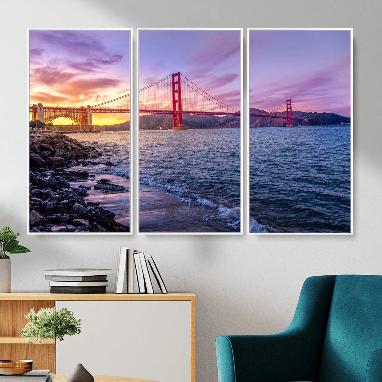 24256-MGV-CV-36X24 - Golden Gate Bridge Wall Art Print, San Francisco Sunset Canvas Wall Art, Cityscape Canvas Print for