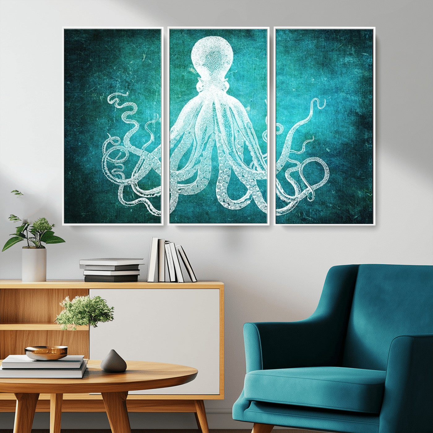 20773-MGV-CV-36X24-Green Octopus Abstract Wall Art Canvas Print