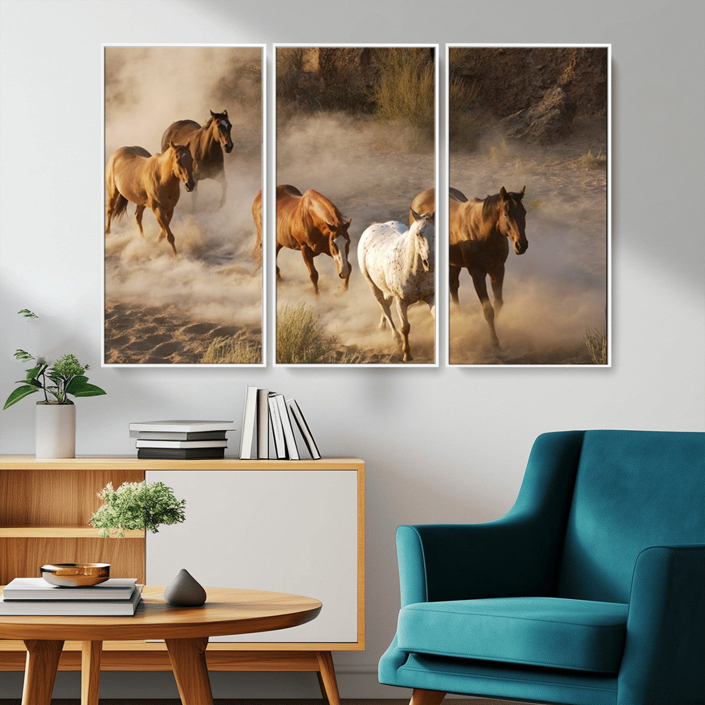 -Large Wall Art 5 Horses Running on Sand Canvas Print