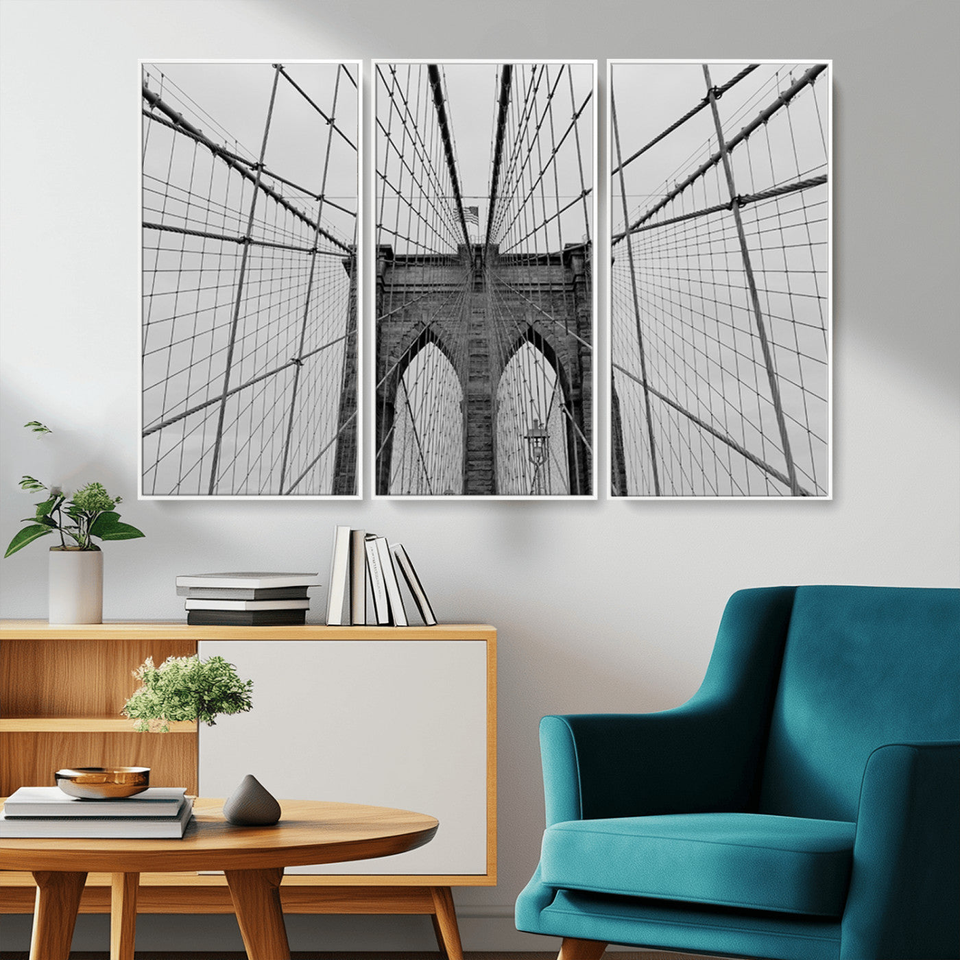 31341-MGV-FC-48X32-3P_White-Large Brooklyn Bridge Wall Art Canvas Print
