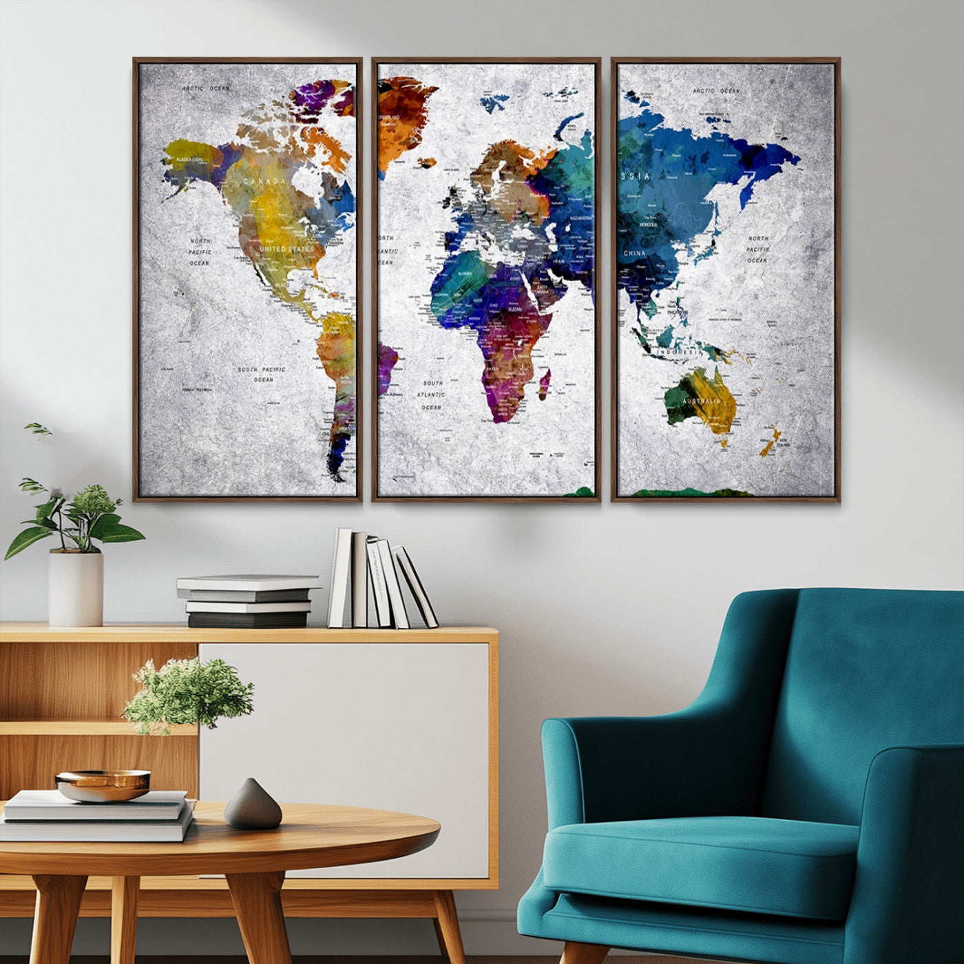 73670-MGV-FC-48X32-3P_Walnut-Push Pin World Map Canvas Print – Travel Tracker Wall Art for Couples, Perfect Anniversary Gift for Home or Office Decor