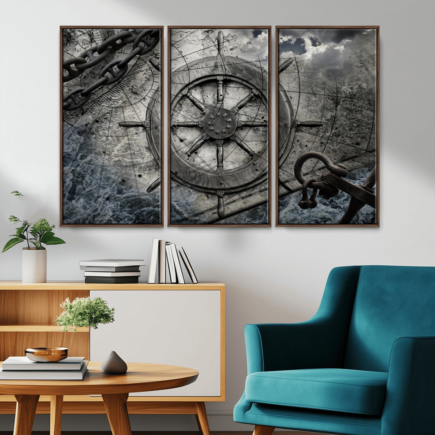 -Ship Steering Wheel Vintage Wall Art Canvas Print