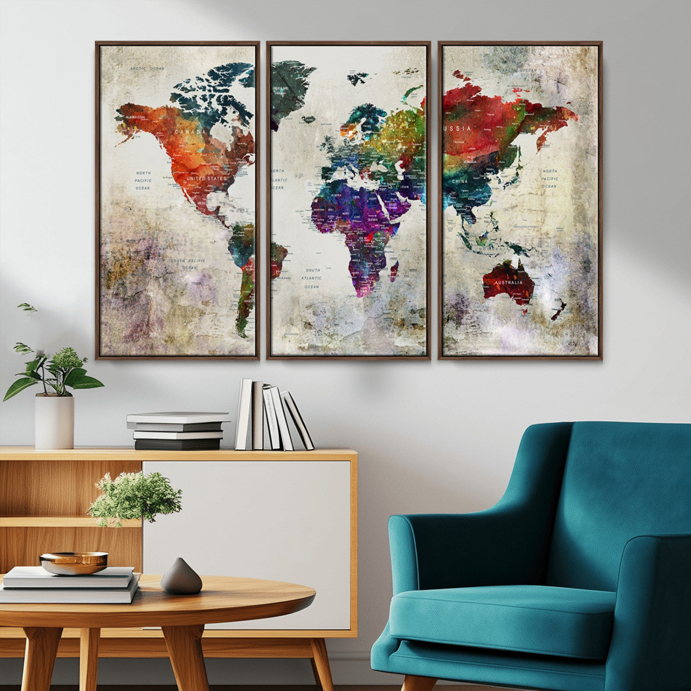 -Push Pin World Map Canvas Print – Framed Travel Map Wall Art for Couples, Anniversary Gift, Modern Home or Office Decor