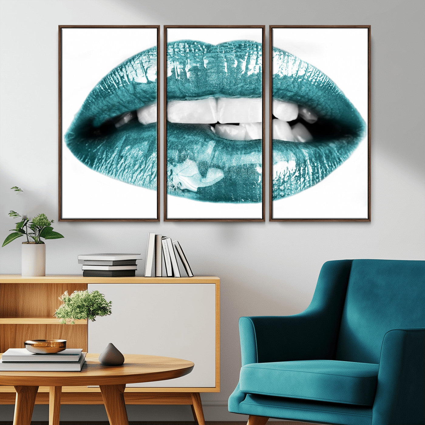 -Blue Lips Wall Art Canvas Print