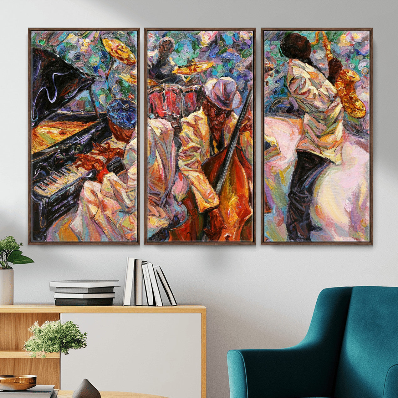 34929-MGV-CV-36X24 - African American Jazz Art Music Abstract Wall Art Painting Canvas Wall Art