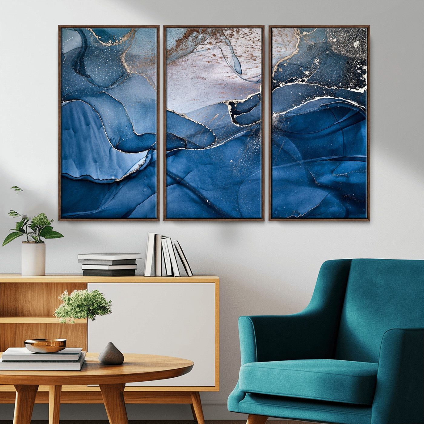 27810-MGV-CV-36X24-Navy Blue Canvas Art Abstract Print – Elegant Triptych Modern Art Print – Contemporary Decor for Living Room or Office