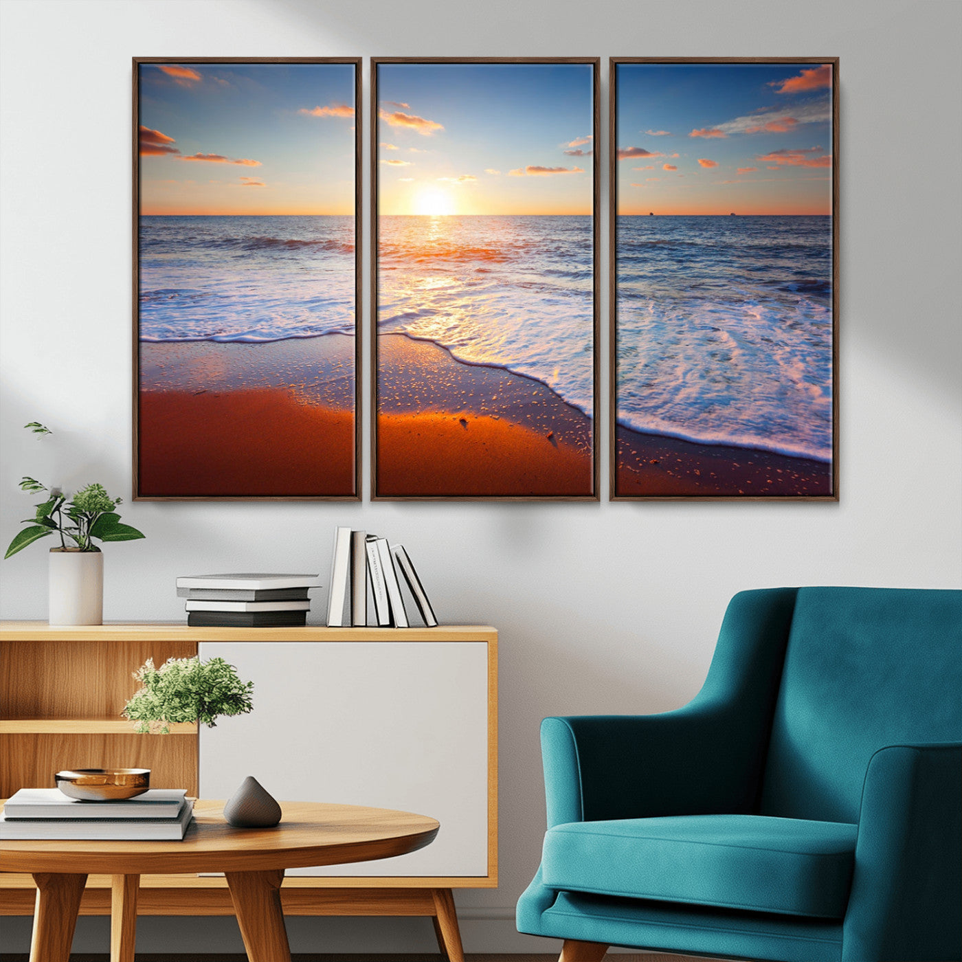 96736-MGV-FC-48X32-3P-Ocean Beach Canvas Wall Art Beach Canvas, Coastal Sunset Tropical Island Beach Sunset Artwork Print