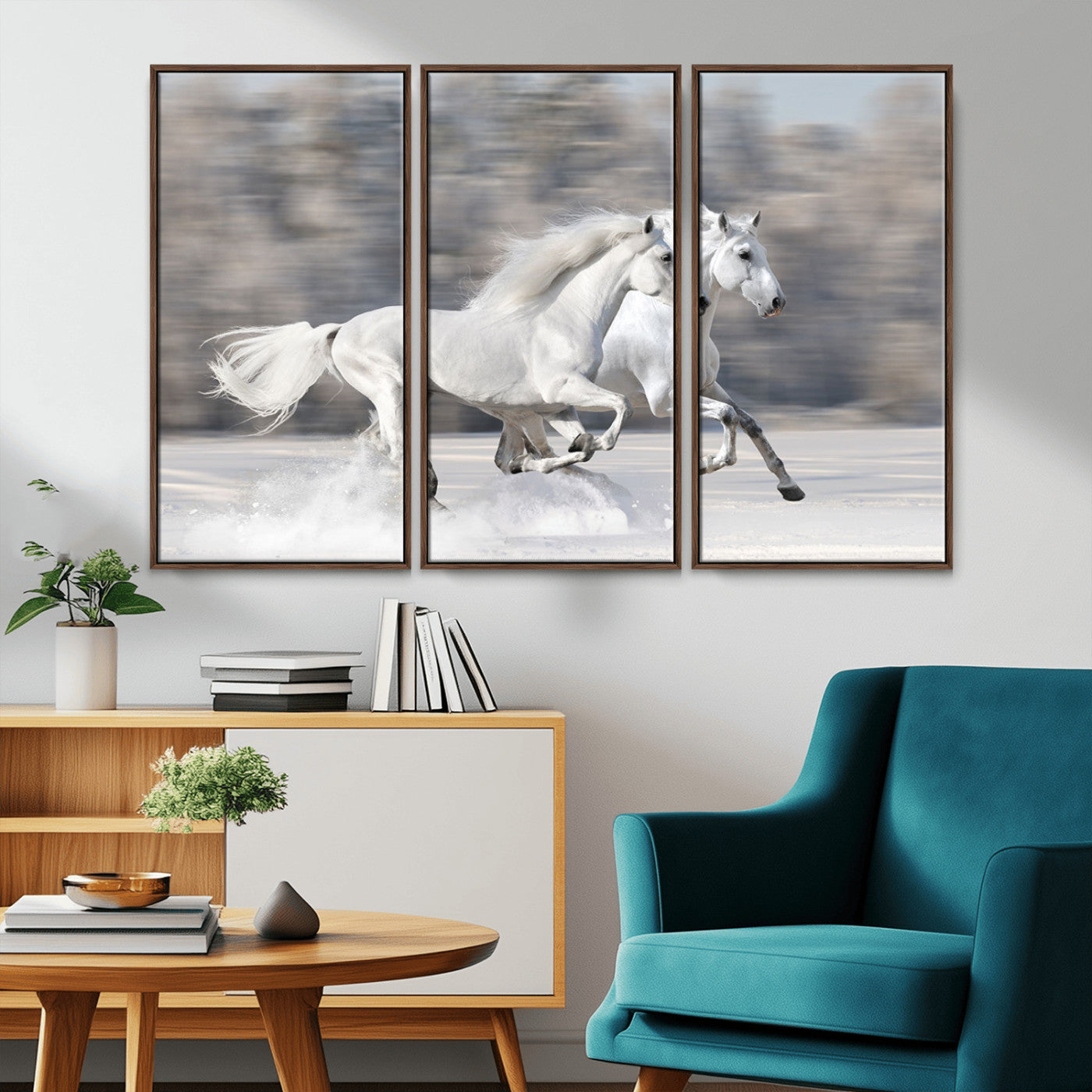 -The White Horses Wall Art, Framed White Horses Wall Art Canvas Print