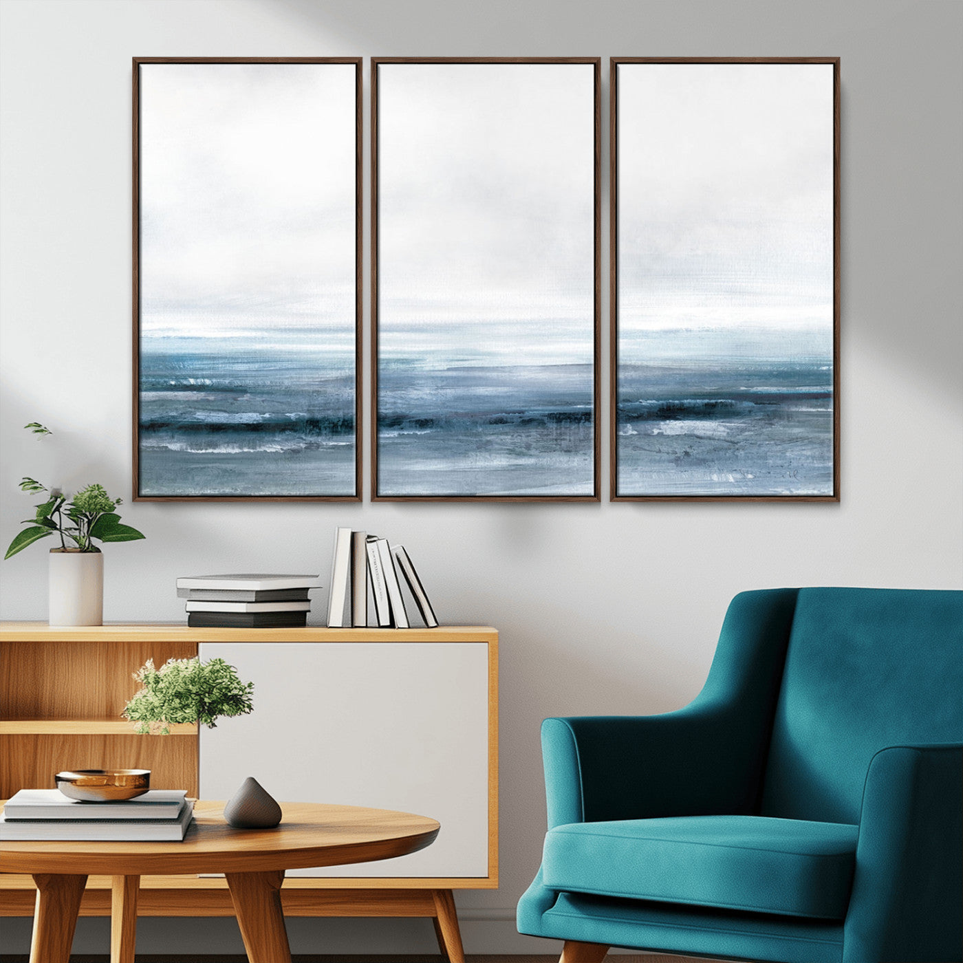 65702-MGV-FC-48X32-3P_Walnut-Blue Ocean Abstract Artwork Wall Art Canvas Print