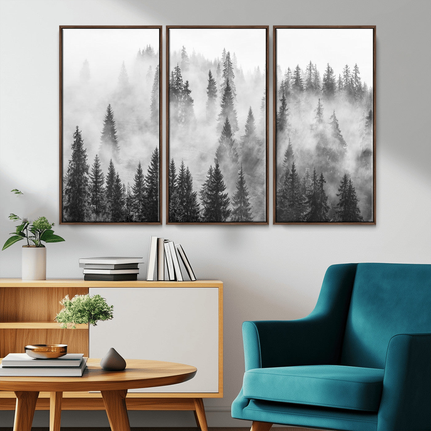 -Forest Wall Art Print | Foggy Pine Forest Canvas Wall Art - Black and White Nature Decor for Living Room, Office