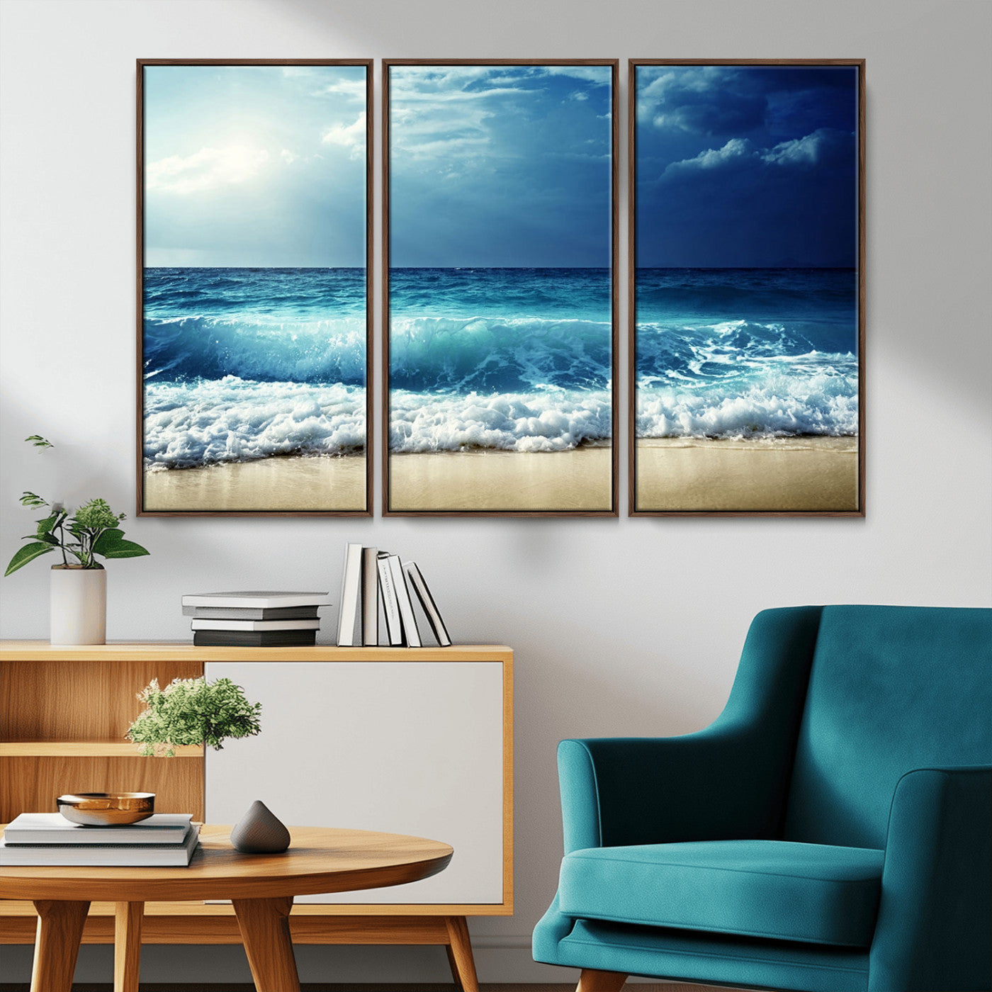 -Majestic Ocean Wave Wall Art Canvas | 3 Panel Large Seascape Print for Living Room, Bedroom, Office