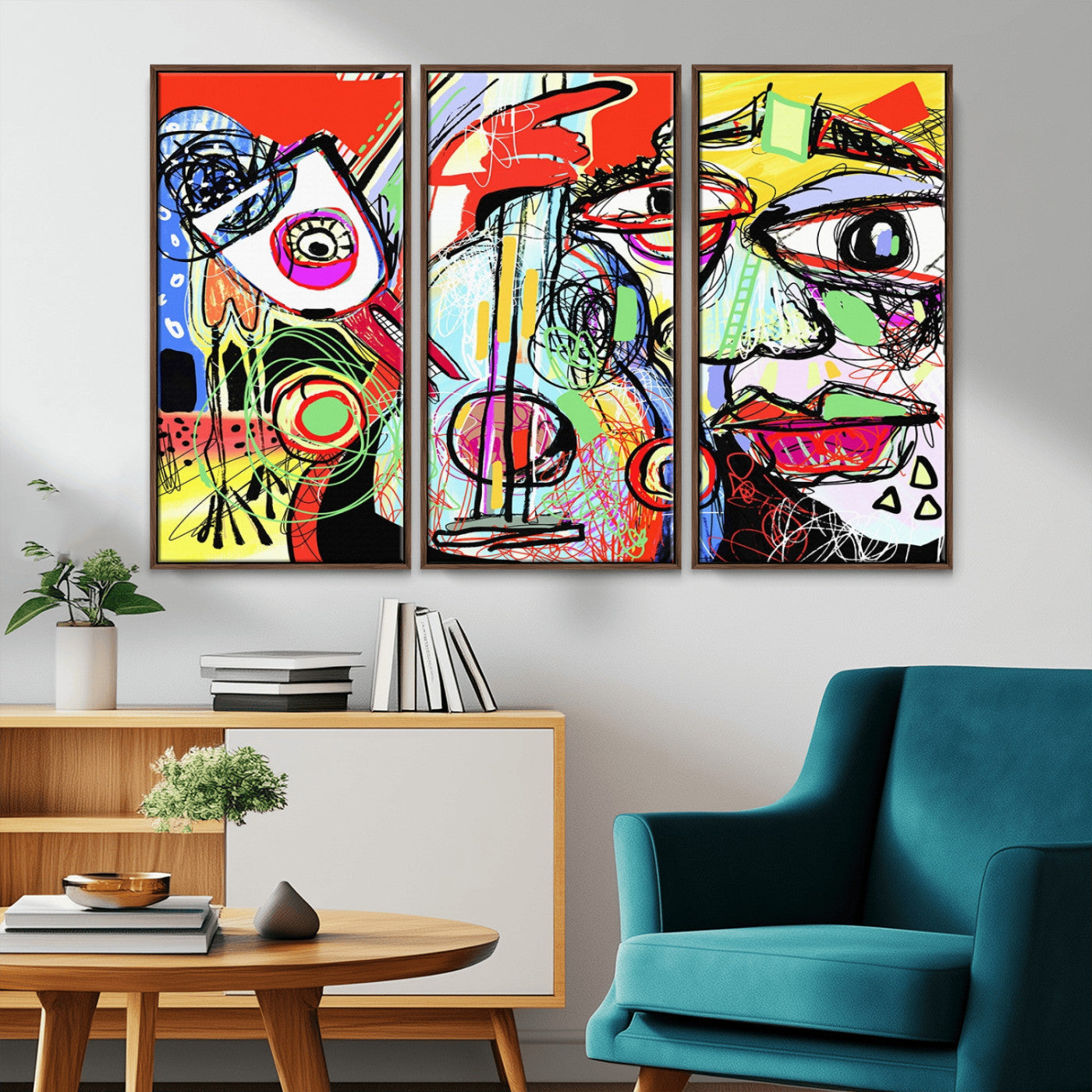 37796-MGV-FC-48X32-3P_Walnut-Picasso Style Art Abstract Canvas Wall Art Print , Colorful Abstract Artwork