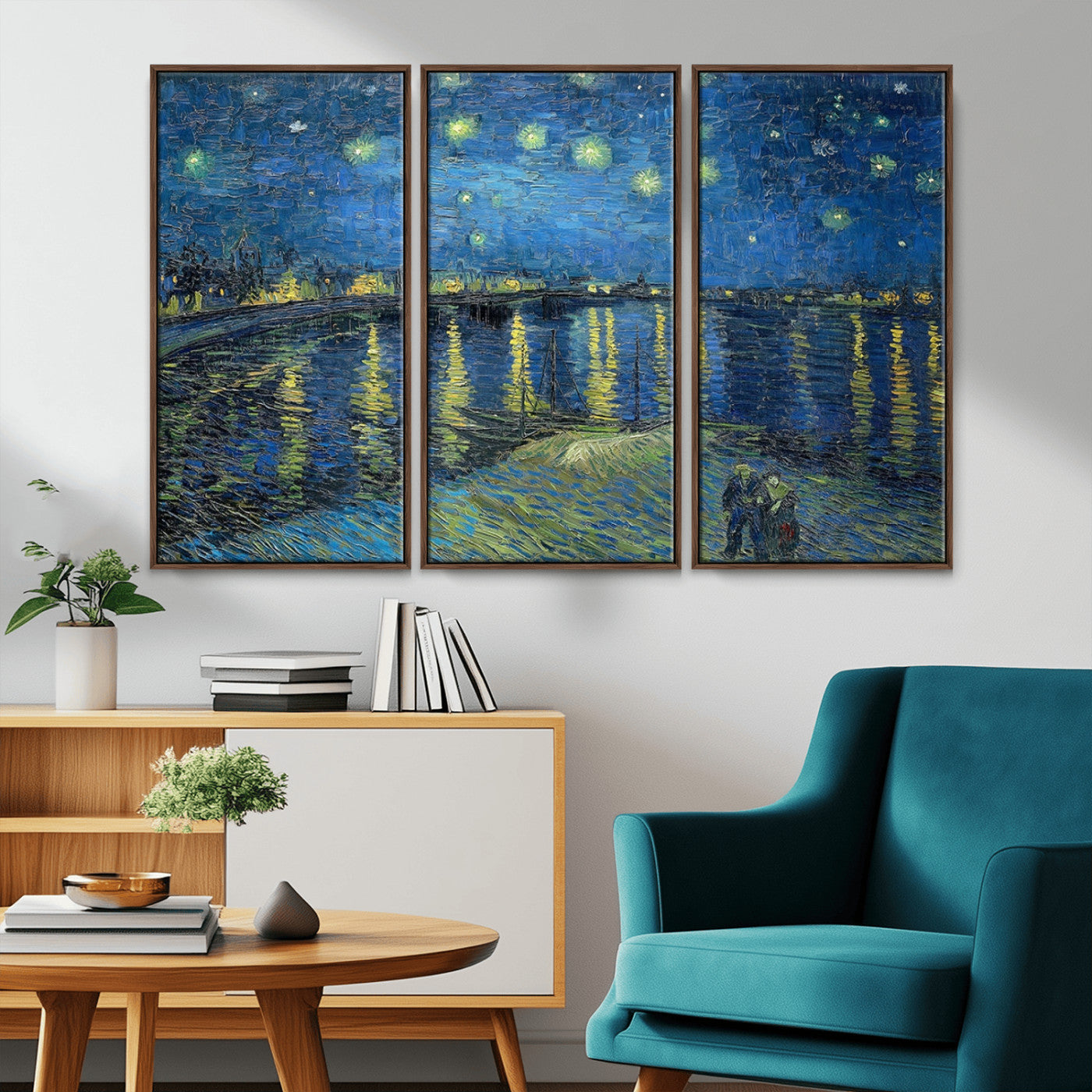 94605-MGV-CV-36X24-Vincent van Gogh Starry Night over the Rhone Abstract Wall Art Canvas, Starry Night Canvas Print