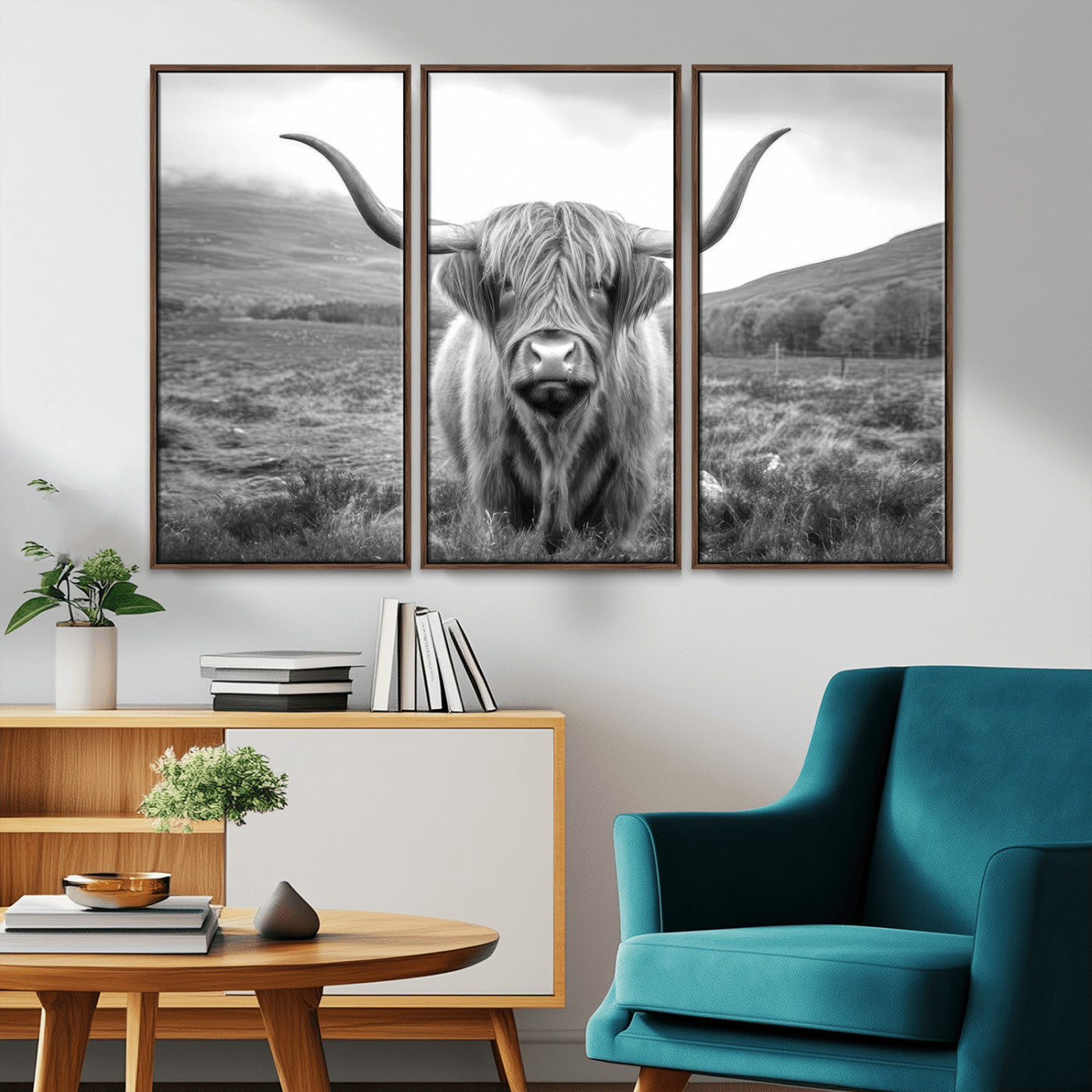 -Black White Scottish Highland Cow Canvas Farm Wall Art Canvas Print Rustic Animal Art for Home, Office Decor