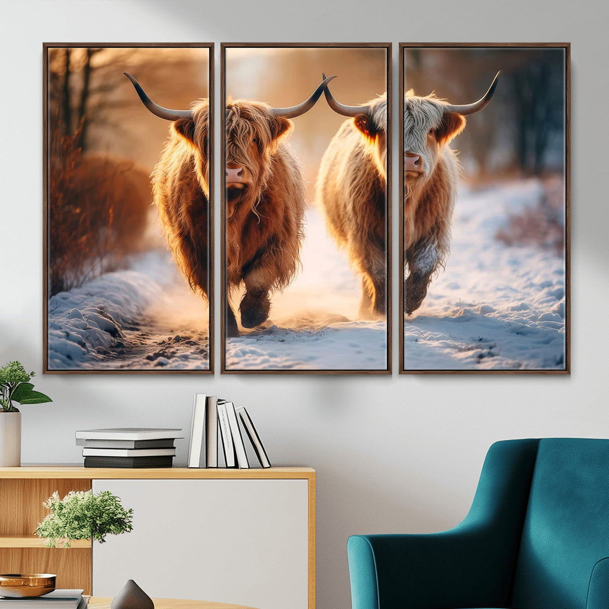94810-_Poster-30x20 - Scottish Highland Cow Horn Farm Wall Art Canvas Print