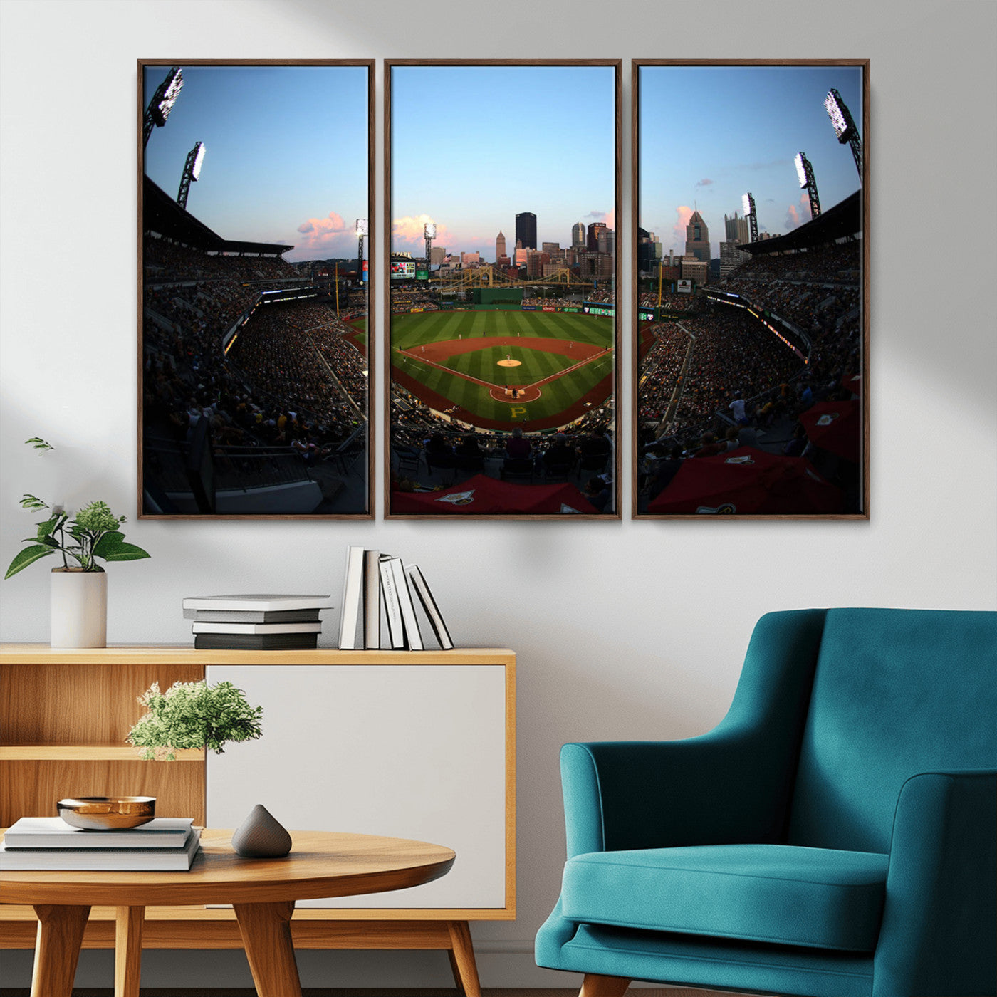 -PNC Park Evening Game Triple Canvas Wall Art - Pittsburgh Pirates MLB Match - PNC Park Stadium Wall