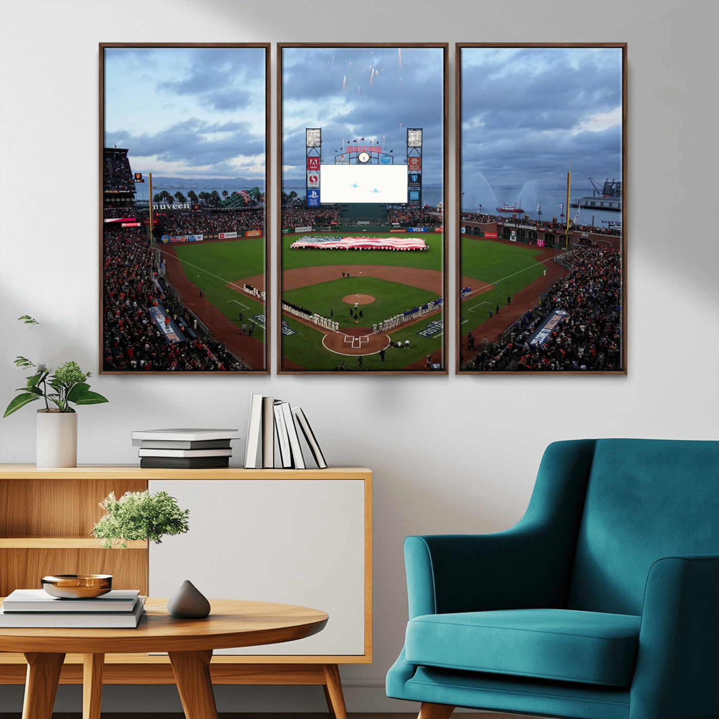 44631-MGV-FC-48X32-3P_Walnut-Oracle Park San Francisco Giants Wall Art | Oracle Park Stadium Canvas Print| Large Framed Baseball