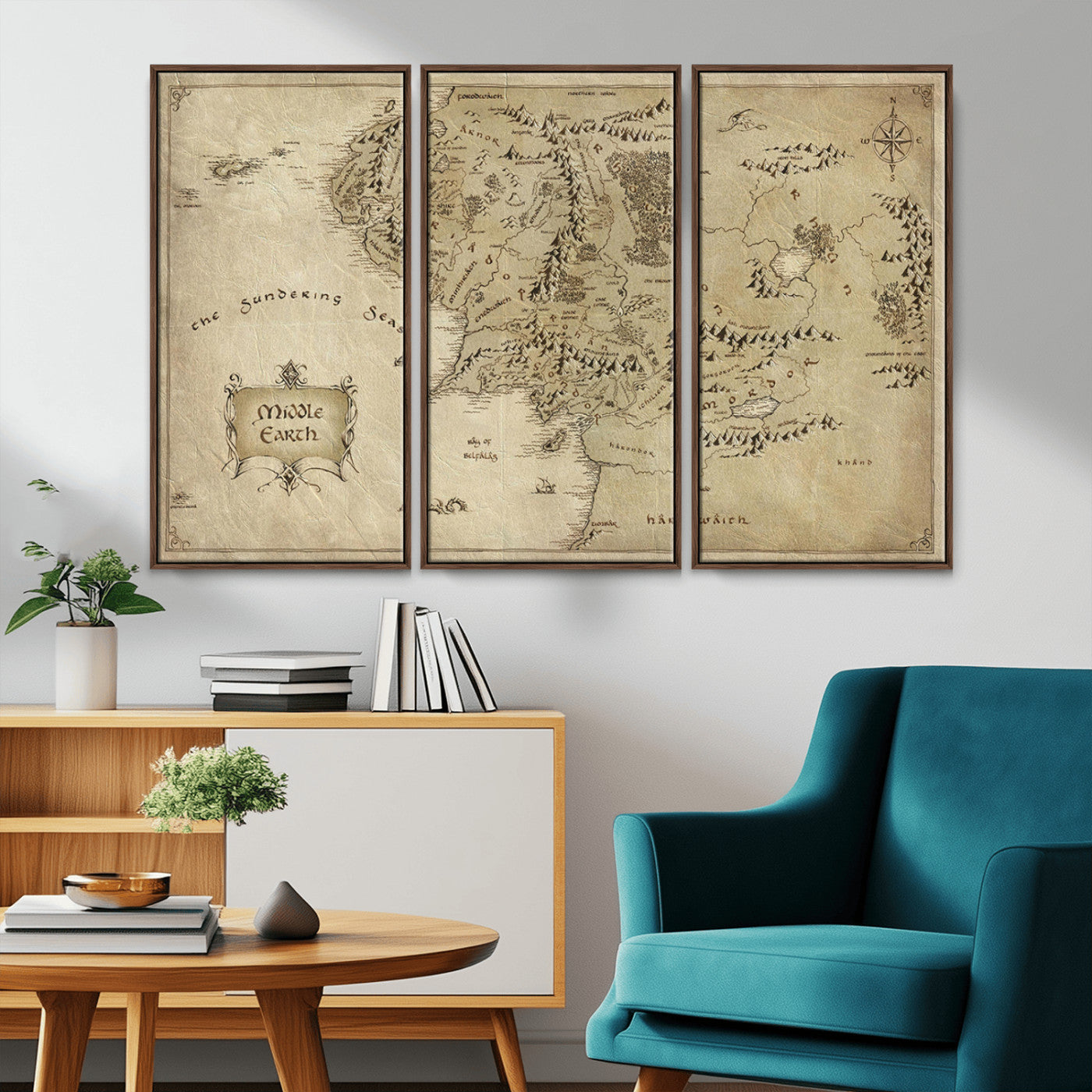 21784-MGV-CV-36X24-Vintage Middle Earth Map Wall Art Canvas – Lord of the Rings Inspired Framed Map Print, Classic Fantasy Decor for Home, Office