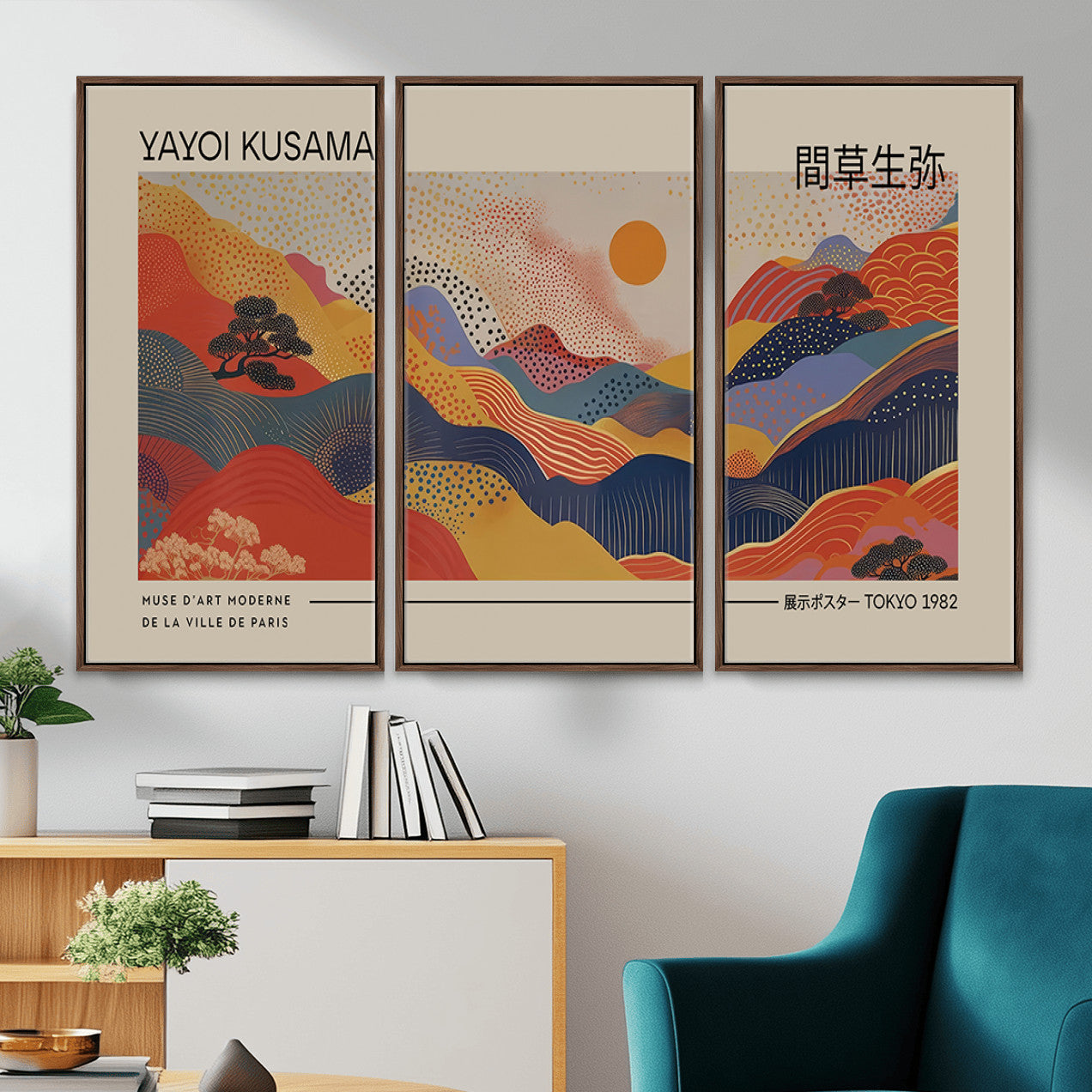 87627-MGV-CV-36X24 - Yayoi Kusama Landscape Canvas Print, Vibrant Floral Mountain Art Print, Botanical Flower Nature