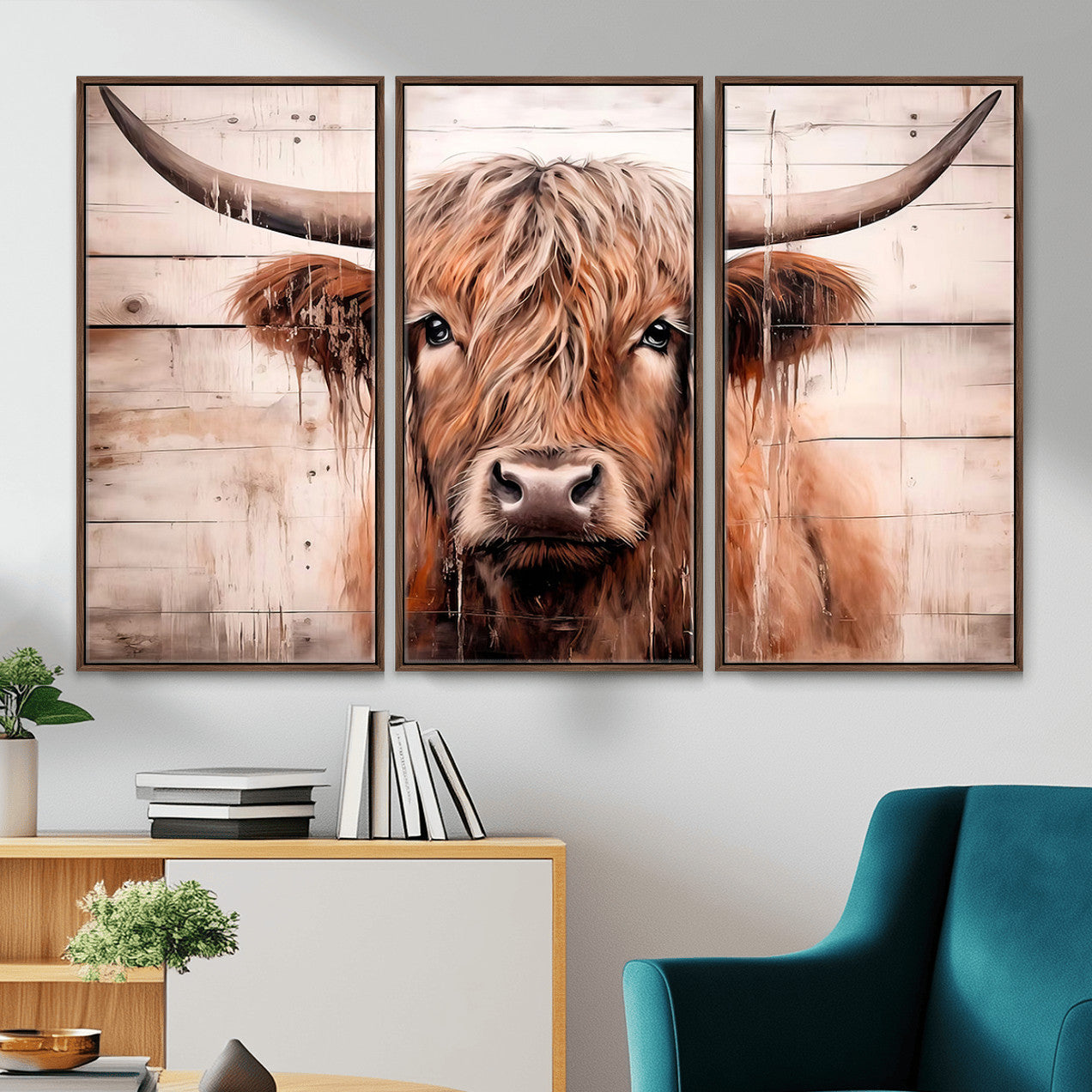 93730-MGV-CV-36X24 - Vintage Scottish Highland Cow Cattle Art Print Farmhouse Wall Art Canvas Print