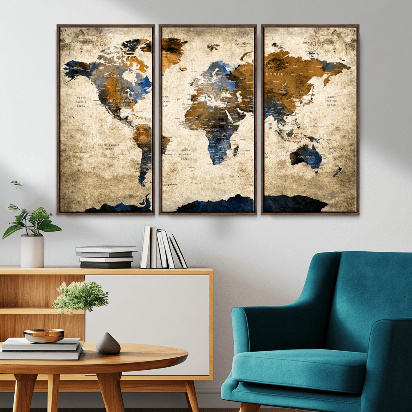 51140-MGV-CV-36X24-World Map Wall Art – Rustic Earth Tone Canvas Print, Antique Travel Map Design for Living Room, Office or Study, Classic Adventure Decor