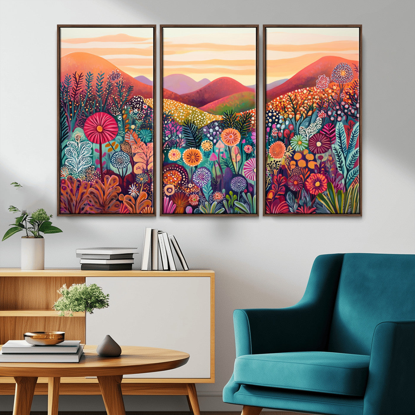 51484-MGV-FC-48X32-3P_Walnut-Yayoi Kusama 1986 Wall Art Print – Yayoi Kusama Wabi Sabi Japanese Wall Art Print - Vibrant Abstract