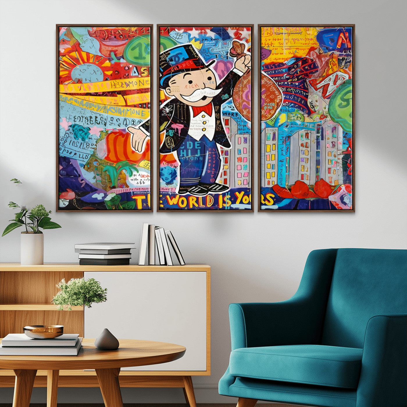 96320-MGV-CV-36X24-Pop Art Monopoly Man Canvas Wall Art Print - Bold and Colorful Street Art-Inspired Decor for Living