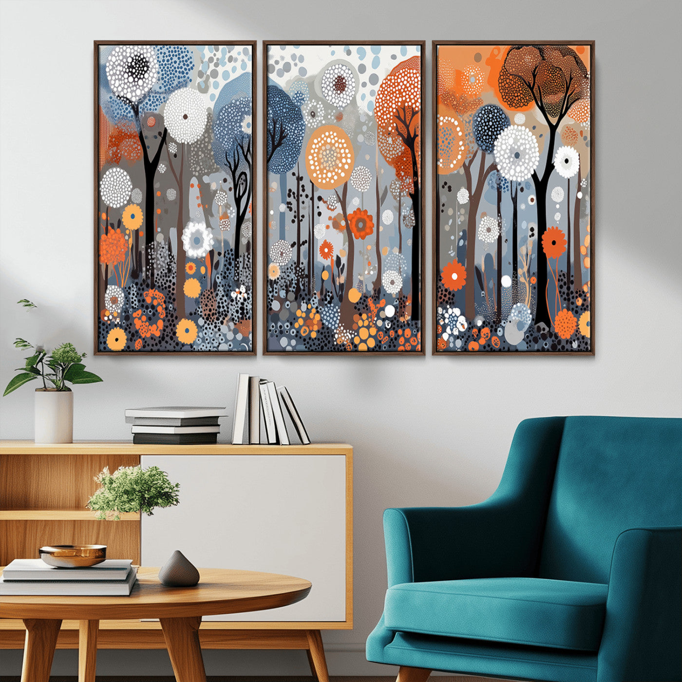 48857-MGV-FC-48X32-3P_Walnut-Abstract Winter Landscape Canvas Wall Art Print - Large Colorful Nature Wall Decor