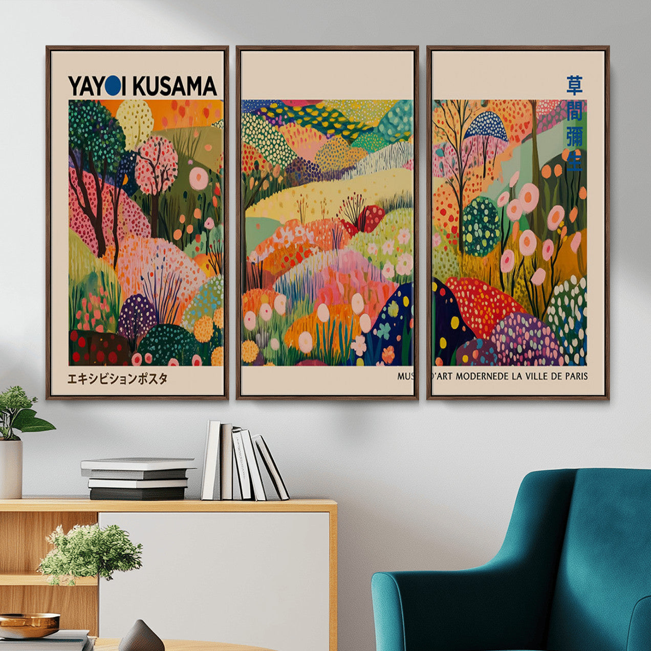 47970-MGV-CV-36X24 - Yayoi Kusama Japanese Art Canvas Print, Abstract Large Yayoi Kusama Framed Print, Japanese Wabi Print