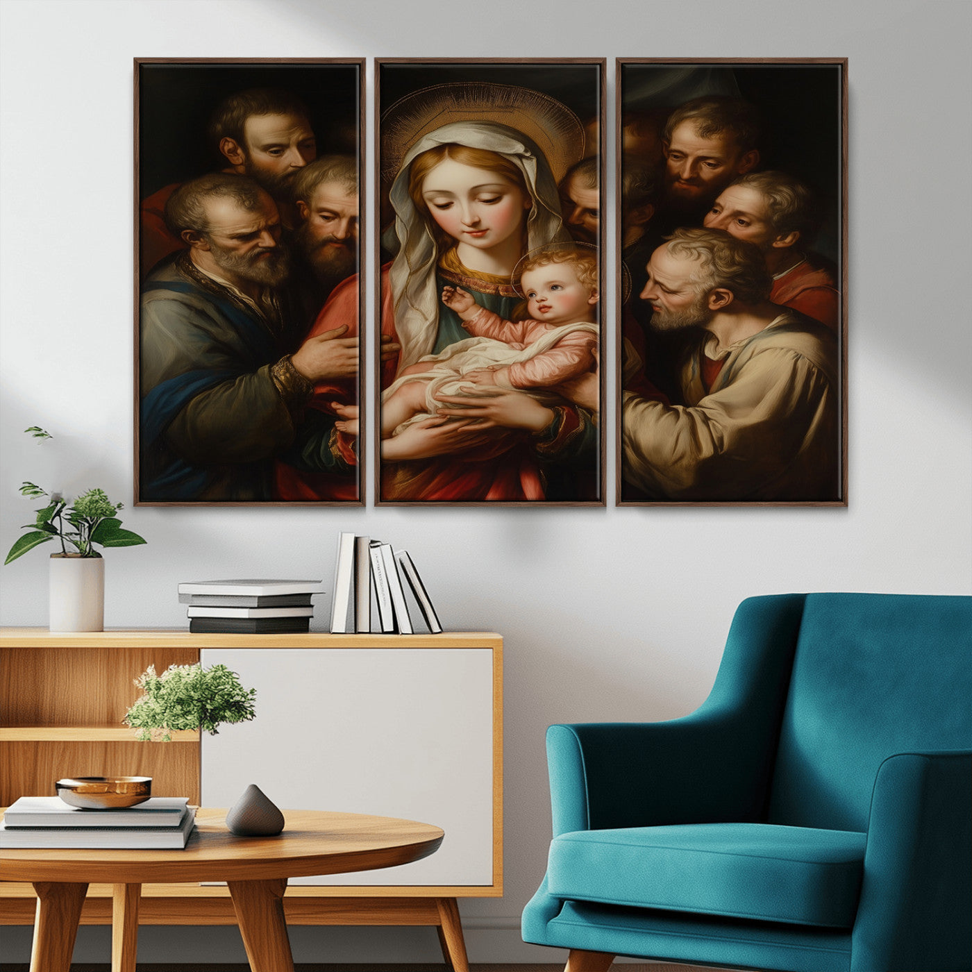 MGV-FC-48X32-3P - Religious Canvas Wall Art Print - Madonna and Child with Apostles Art Print - Classic Christian