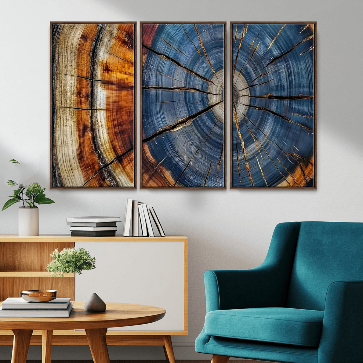 10583-MGV-FC-48X32-3P_Walnut-Abstract Tree Rings Canvas Wall Art - Wood Grain Canvas Print - Nature-Inspired Modern Wood Grain