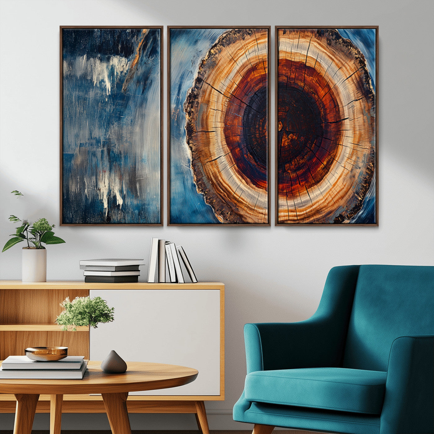 48045-MGV-FC-48X32-3P_Walnut-Abstract Tree Rings Wall Art Canvas Print - Wood Grain Rings Canvas Print - Nature Woodland Wall