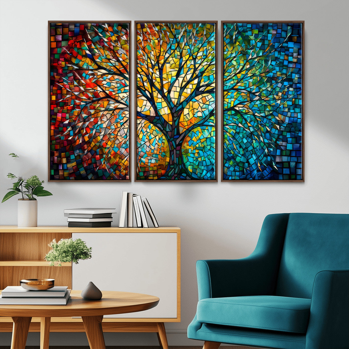 99325-MGV-CV-36X24-Yggdrasil Tree of Life Wall Art Print Canvas | Mosaic Style 3-Panel Canvas Print
