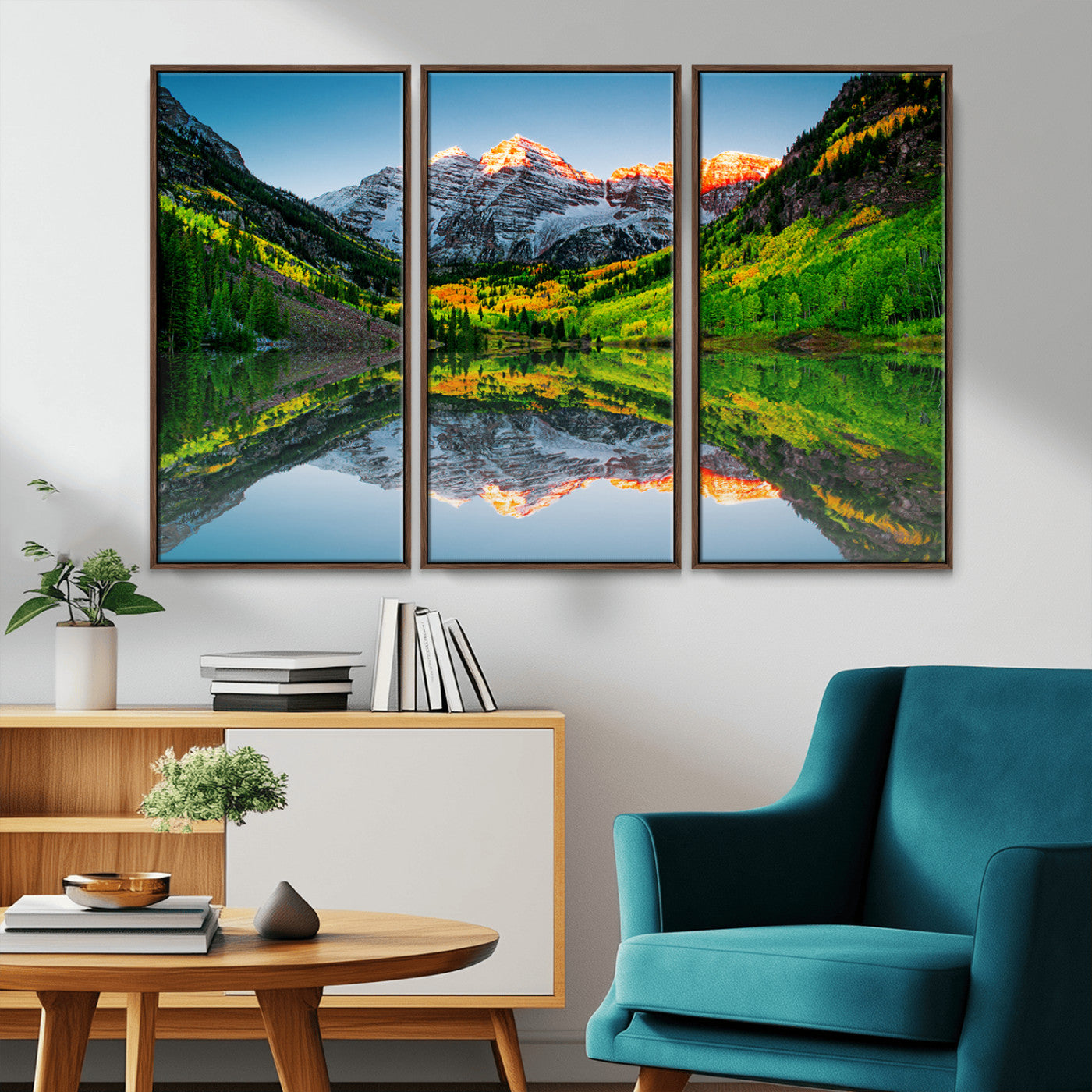 17996974-MGV-CV-36X24-Sunrise Maroon Bells Lake Wall Art Canvas Print – Framed Elk Mountains Landscape Artwork for Home, Office