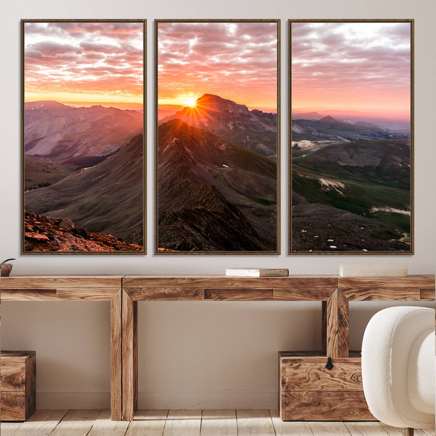 -Mountain Sunrise Wall Art Canvas Print, Framed Alpine Ridge Art Picture Print, Mountain Range