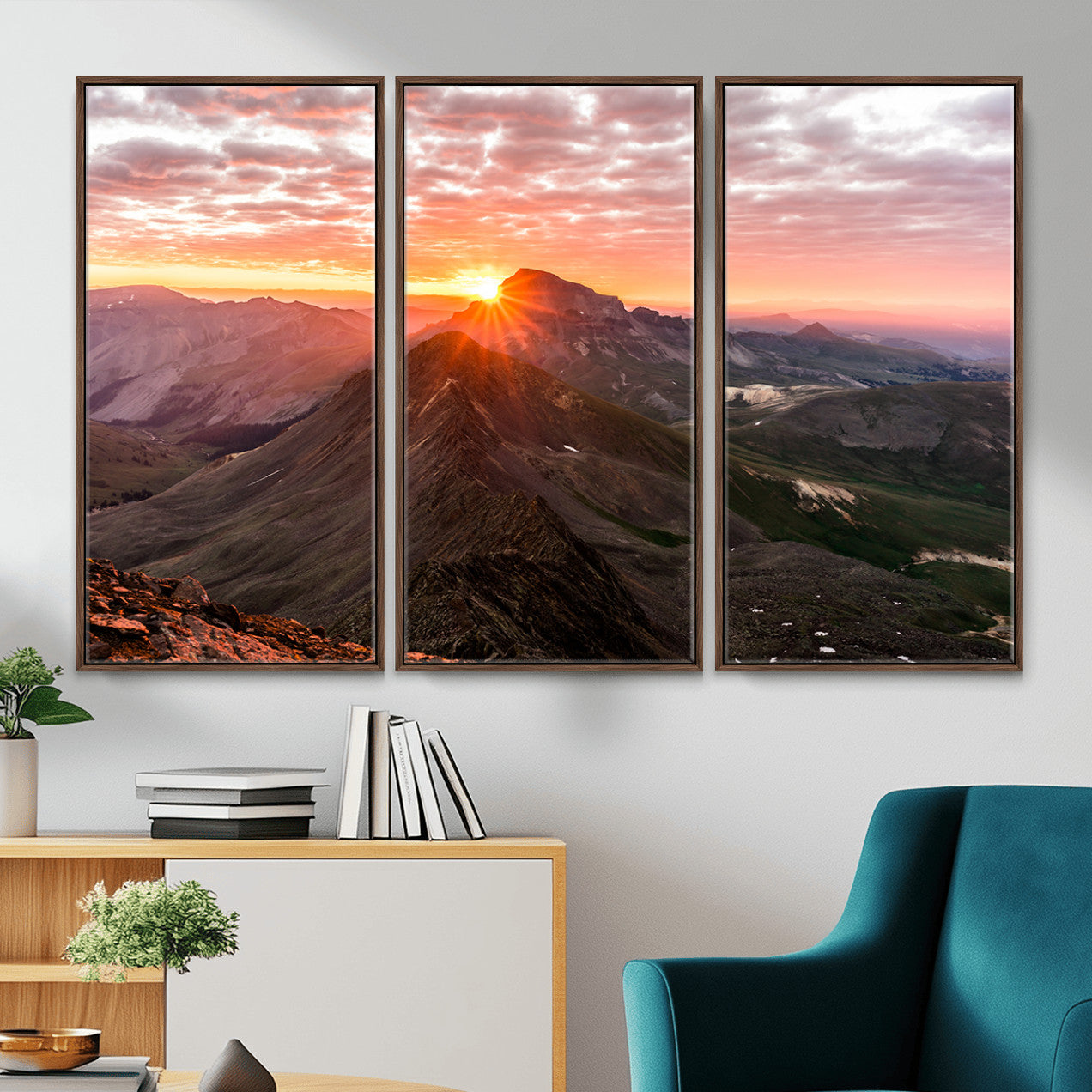 MGV-FC-48X32-3P - Majestic Sunrise Wall Art – Canvas Print of Rugged Mountain Peaks, Vibrant Sky, Serene Landscape, Nature Decor for Home or Office