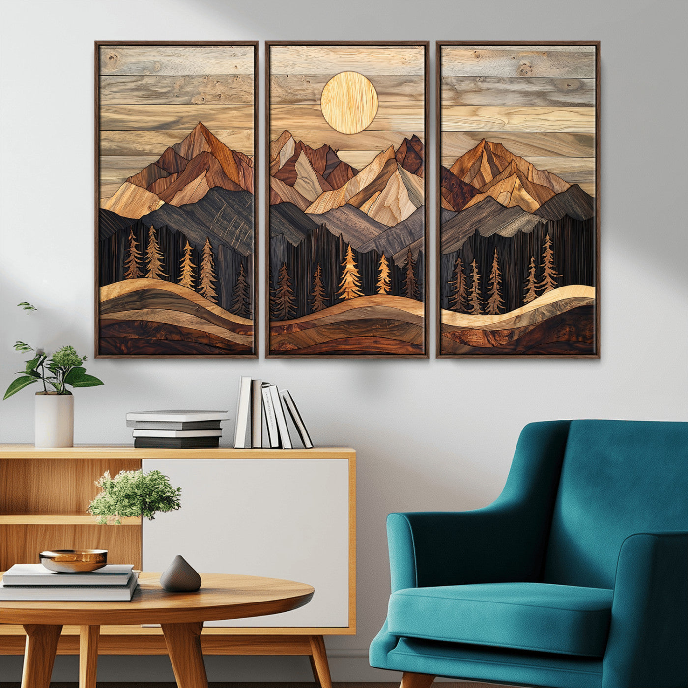 50100230-MGV-CV-36X24-Wood Mountain Wall Art Canvas Print – Framed Boho Abstract Woodland Rustic Farmhouse Geometric Artwork for Home Office
