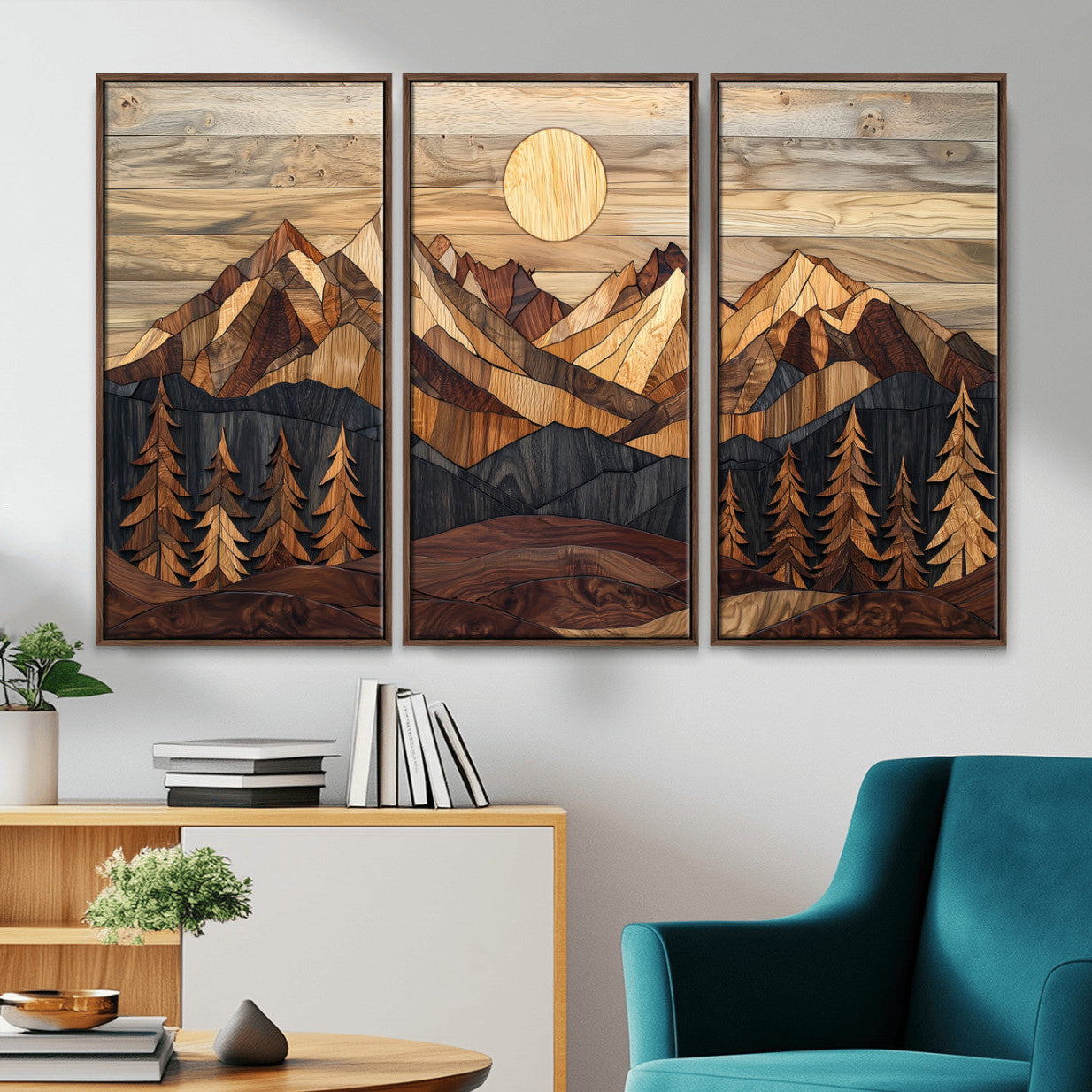 39116082-MGV-CV-36X24-Wood Mountain Landscape Wall Art Canvas Print – Framed Sunset Hills Nature Artwork, Abstract Boho Decor for Home, Office