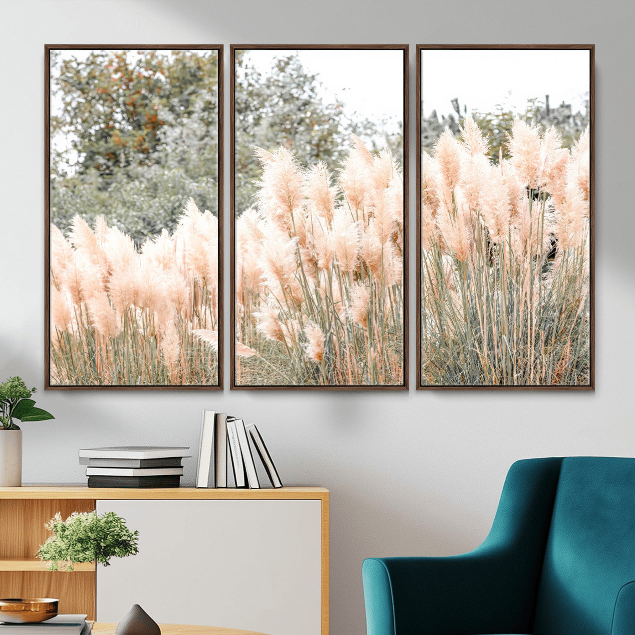 21826392-MGV-CV-36X24 - Pampas Grass Wall Art – Soft Blush Hues and Natural Texture Canvas Print, Serene Outdoors & Botanical Charm for Living Room or Nature Decor