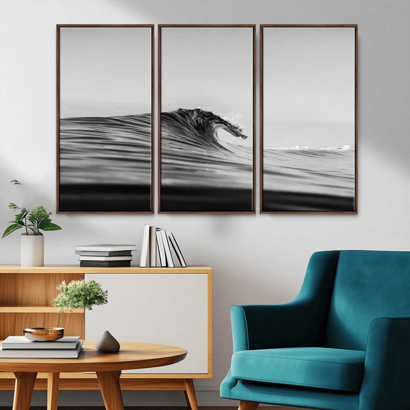 -Black Wave Wall Art Canvas Print, Framed Abstract Surf Art Picture Print, Minimalist Ocean Perfect Minimalist Coastal Decor Artwork