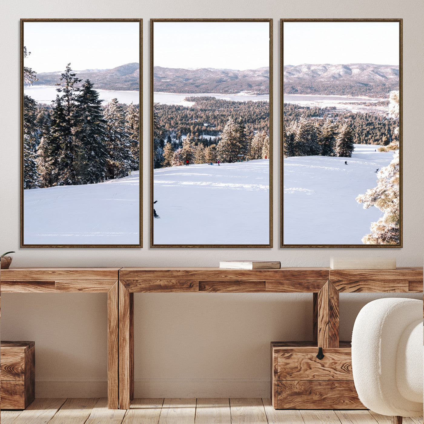 -Snowy Mountain Wall Art Canvas Print, Framed Ski Slope Art Picture Print, Winter Forest Perfect